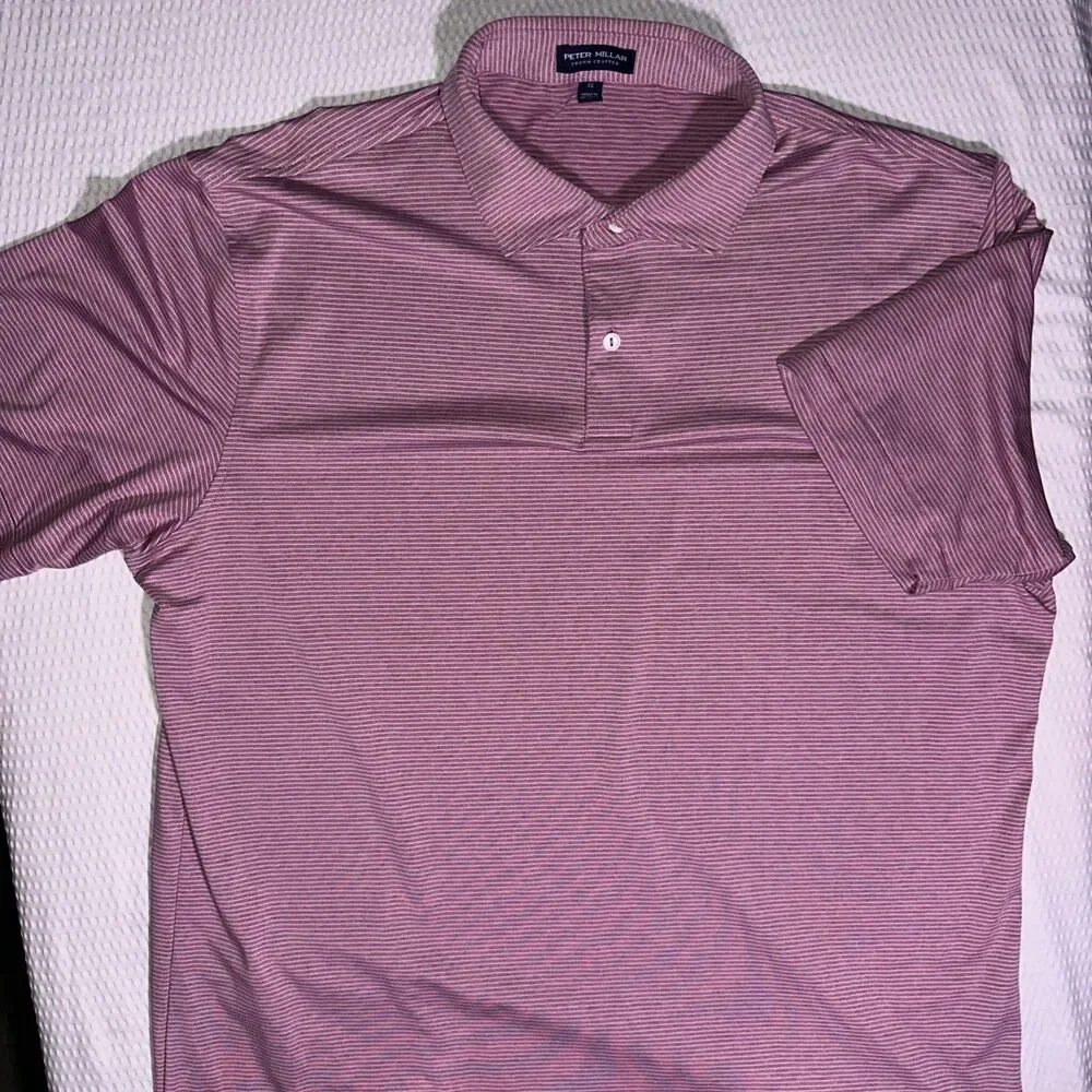 Peter Millar Summer Comfort Polo Shirt XL Pink/purp Striped Golf Performance